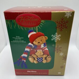Vintage Heirloom Collection Ornament Old Glory Bear with Hat & Scarf 2005 New